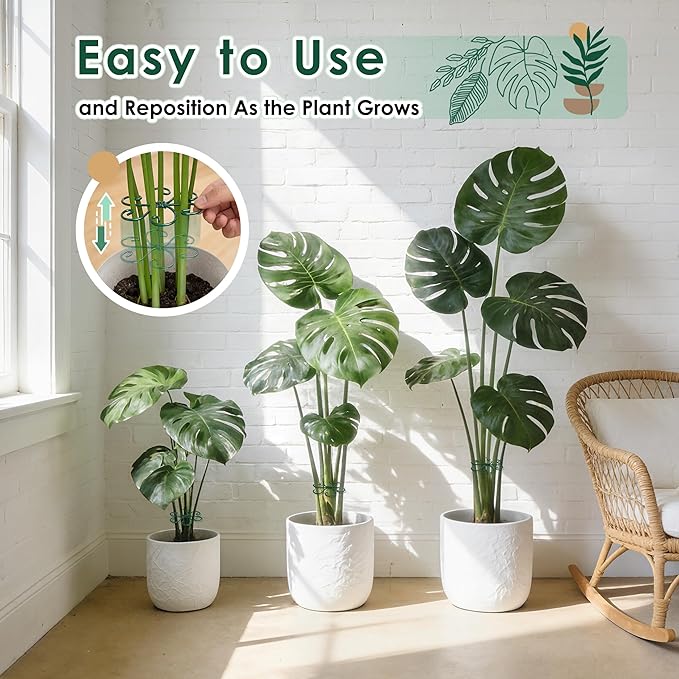 RELBRO Plant Stem Supports, 4.3 Inch Monstera Holder Support Metal Plant Stabilizer for Indoor Outdoor Potted Plants Growing Upright, Green, 6 Pcs