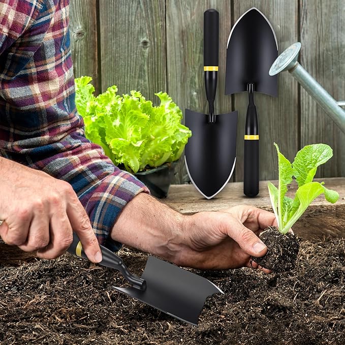 8 Pcs Garden Hand Trowel Heavy Duty Carbon Steel Garden Shovels Tools with Resin Rubberized Handle for Camping, Digging, Soil Planting, Transplanting, Lawn Yard Farm (Broad Shovels)