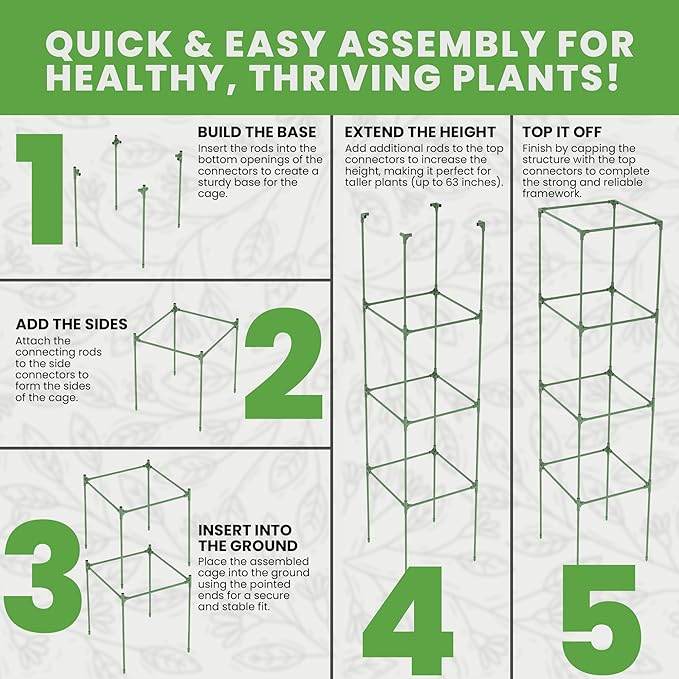 Tomato Cage Square - Large Trellis Stakes and Plant Support Structures for Vegetables and Climbing Plants - Tall Tomato Cages for Garden, Pots, Raised Garden Bed Outdoor Supplies (3 Pack - Up to 58")