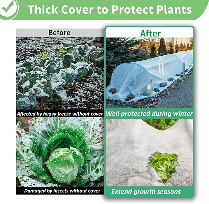SPORTYOUTH 2 Packs Plant Covers Freeze Protection 10 x 30 FT 1.2 oz/yd² Frost Cloth Blankets Large Thicker Garden Floating Row Cover Fabric for Outdoor Plants Winter Cold Fruits Flowers Protection