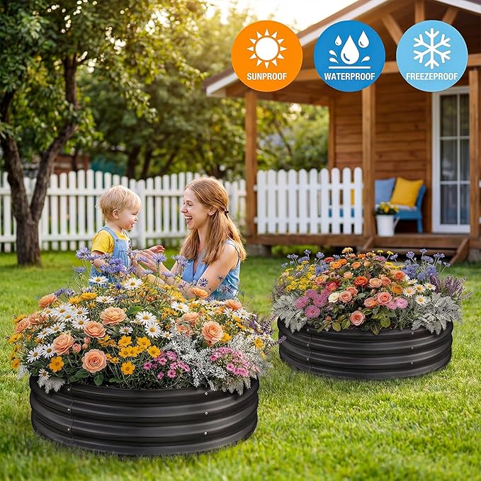 Land Guard Galvanized Raised Garden Bed 2Pcs, Planter Raised Garden Beds Outdoor, Round Clearance Raised Garden Beds for Gardening Vegetables (Gray)