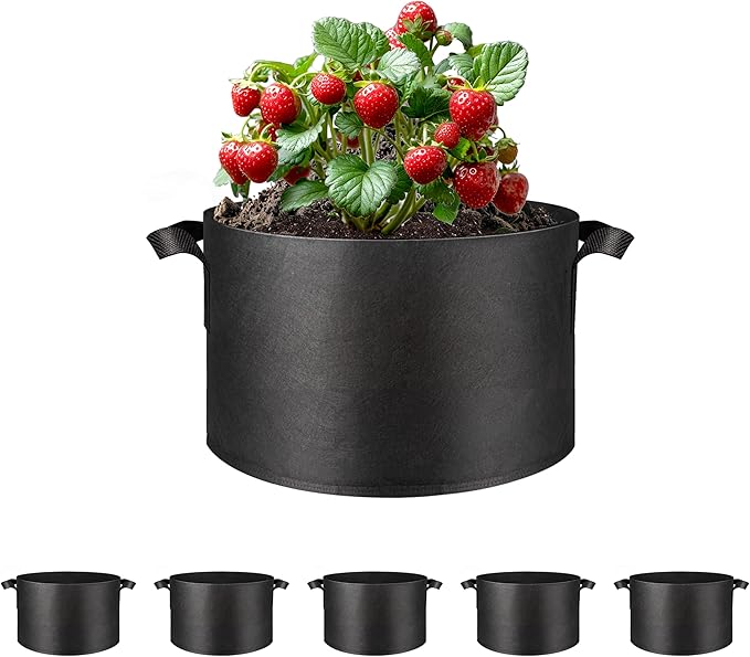 Simple Deluxe Grow Bags 7 Gallon 5 Pack Planter Pots with Handles, Thickened Nonwoven Fabric Aeration Cloth Bag, Heavy Duty Gardening for Tomoato, Potato, Vegetable, Herbs and Flowers, Black