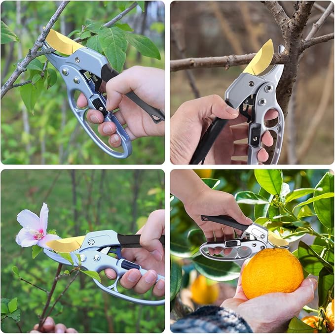 MEPEREZ Ultra Sharp Germany Titanium Steel Pruning Shears - Cuts 3X Easier, Weak Hand Arthritis Snips, Rust-Resistant, Effortlessly 1-Inch Cut Capacity Garden Scissors, Ergonomic Handle