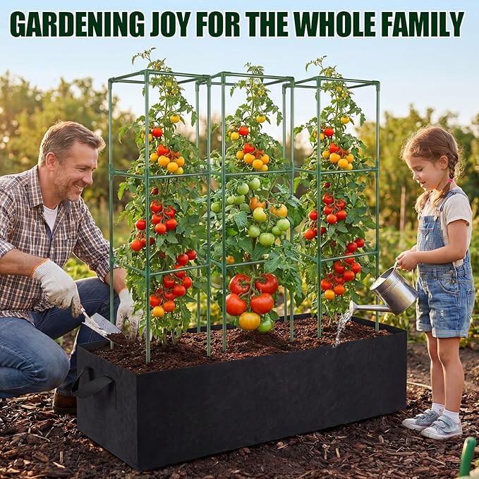 3-Pack Tomato Cages with 86 Gallon Raised Garden Bed - 41" Anti Collapse Heavy Duty Plant Support Trellis for Climbing Vegetables Plants Flowers ,Adjustable Vertical Tomato Trellis for Garden Balcony