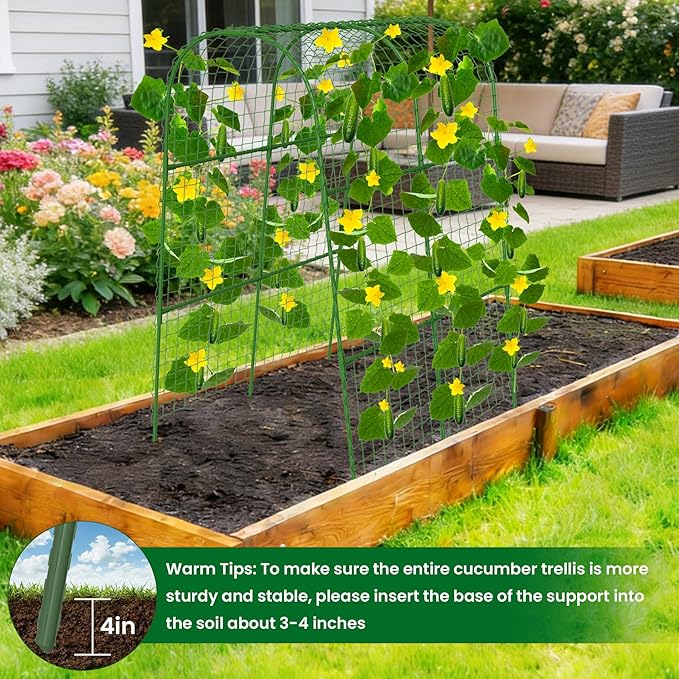 Cucumber Trellis for Raised Bed 32" L x 48" H, U-Shape Garden Trellis for Climbing Plants Outdoor, Metal Arch Trellis for Vegetables, Plant Support for Tomato Pea Zucchini Grape Flowers