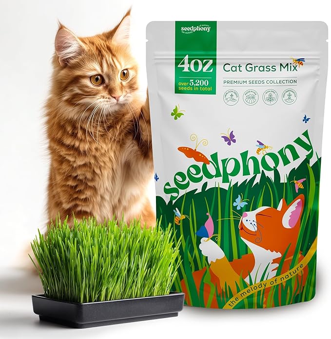 Seedphony Cat Grass Seed Mix – 4 oz Pack with 5,200 Non-GMO Heirloom Seeds for Cats, Barley, Oat, Rye & Wheatgrass for Indoor Growing, Fresh Pet Grass for Digestion & Hairball Control