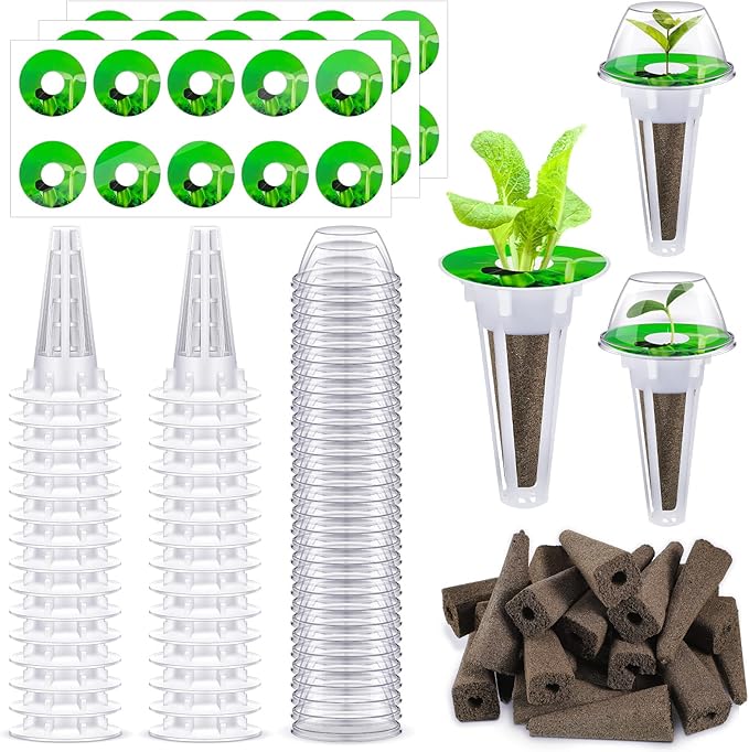 Vesici 240 Pieces Hydroponic Pod Kit Including Grow Baskets Grow Sponges and Domes Pod Labels Hydroponics Growing Kit for Garden Indoor
