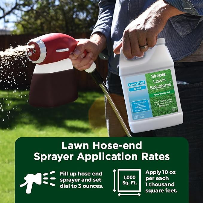 Advanced 16-4-8 Lawn Fertilizer - Liquid Lawn Food Spring & Summer Concentrated Spray - Any Grass Type- Fish and Seaweed Kelp- Balanced NPK - Simple Lawn Solutions (64 Ounce)