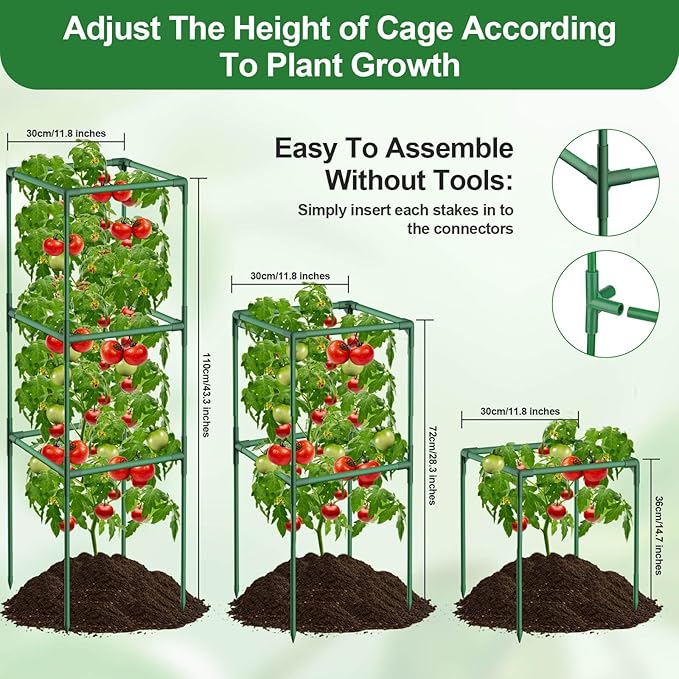 Lezmarket 3 Pack Tomato Cages for Garden, Tomato Trellis for Raised Garden Bed with Plant Clips and Twist Ties for Climbing Plants, 43 inches
