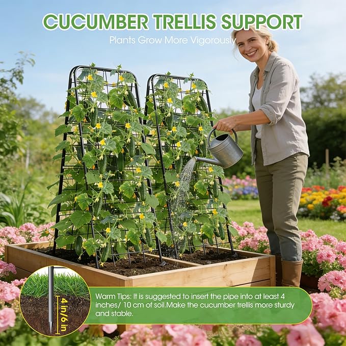 Heavy Duty Cucumber Trellis，50"x17" Adjustable A-Frame Trellis for Climbing Plants ，Metal mesh Design, Rust-Proof and UV-Resistant，Garden Trellis for Cucumber Beans and Vine Type Plants. Black &1Pcs