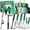 Garden Tool Set, 12-Piece Complete Stainless Steel Gardening Essentials, Heavy Duty Garden Tools with Large Storage Tote, Gardening Gifts for Women, Men, Mom & Dad Beginners Gardeners, Green