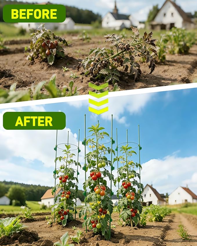 8 Pack 35.4" Tall Tomato Cages for Pots and Containers, Adjustable Tomato Plant Support with Sliding Clips, Plastic-Coated Metal Tomato Trellis Cage for Patio, Raised Bed & Garden Vegetables
