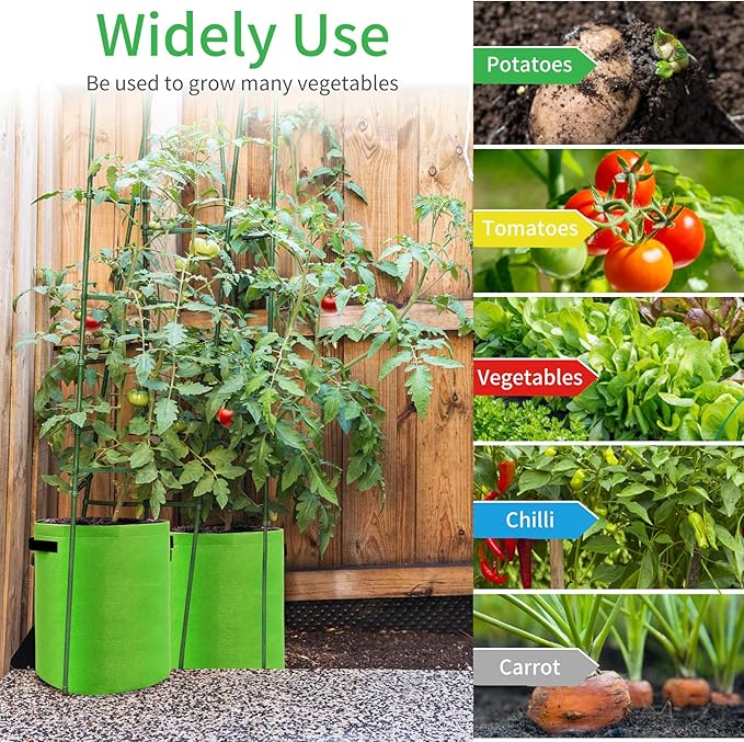 JJGoo 4 Pack Potato Grow Bags 10 Gallon with Flap, Heavy Duty Fabric Grow Bags with Handle and Harvest Window, Non-Woven Planter Pot Plant Garden Bags to Grow Vegetables Potato Tomato, Green