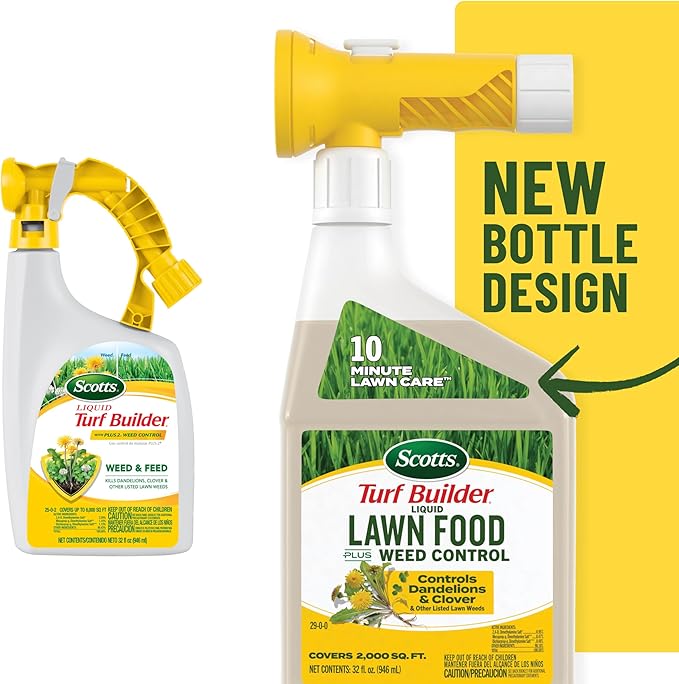 Scotts Turf Builder Liquid Lawn Food Plus Weed Control Refill, Weed and Feed, Controls Dandelions, Clover, and Other Listed Lawn Weeds, 32 fl. oz.