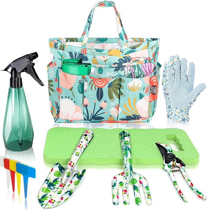 Gardening Gift Set for Adults - 10 Pcs Heavy Duty Garden Tools with Tote Bag, White Elephant Gifts Ideas for Mom Women, Unique Practical Christmas Birthday Gift for Garden Lover, Dad Grandma