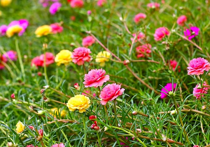 Seeds Multicolor Purslane Double Flower Mix 1000+ Seeds to Grow Double Moss Rose Perfect Ground Cover