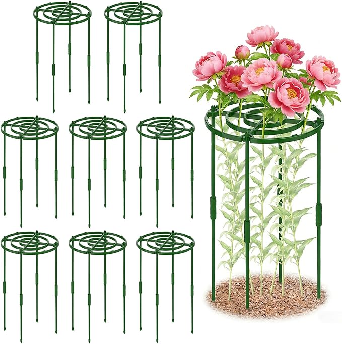 8 Pack Peony Cages and Supports, 11.8" D x 25" H Plant Supports for Outdoor Plants, Peony Support Cage Flower Support Rings, Plant Support Ring for Rose Tomato Hydrangea Strawberry