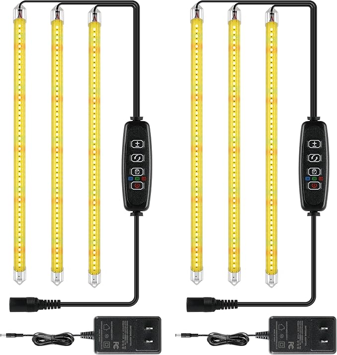iPower 40W LED Plant Grow Light Strips Full Spectrum for Indoor Plants with Auto ON/Off 3/9/12H Timer, 10 Dimmable Levels 48 LEDs Per Tude, for Hydroponics Succulent, 3 Tubes*2, Yellow