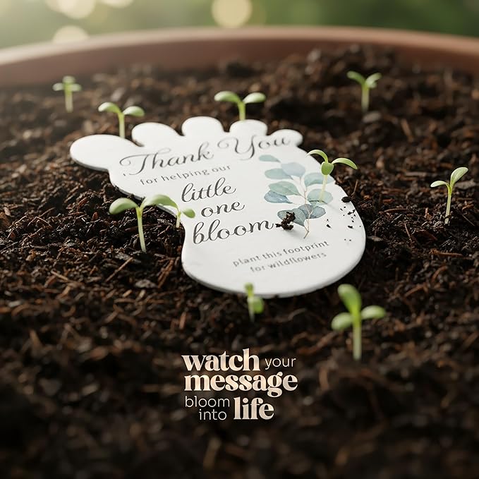 Seed Bloom Footprint-Shaped Seed Paper – 12 pcs Green Shower Favors for Guests with Wildflower Seeds, Writable & Plantable, Gender Reveal, Birthday Gifts for Guest