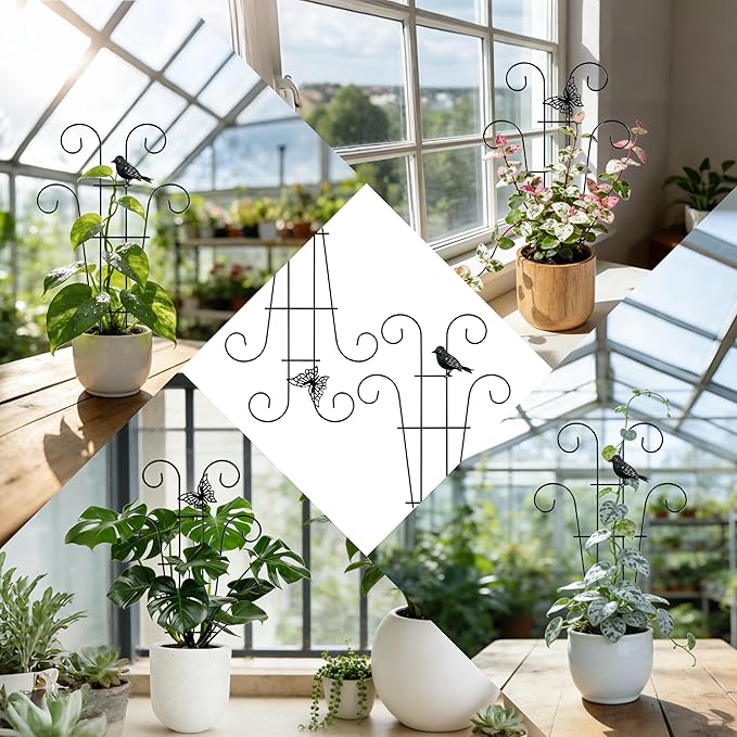 4 Pcs Butterfly Trellis for Potted Plants Indoor, 14.6 inch Small Garden Metal Trellis for Climbing Plants Outdoor, Stackable Pothos Plant Climber Support for Hoya Vine Ivy Flower Plant Support