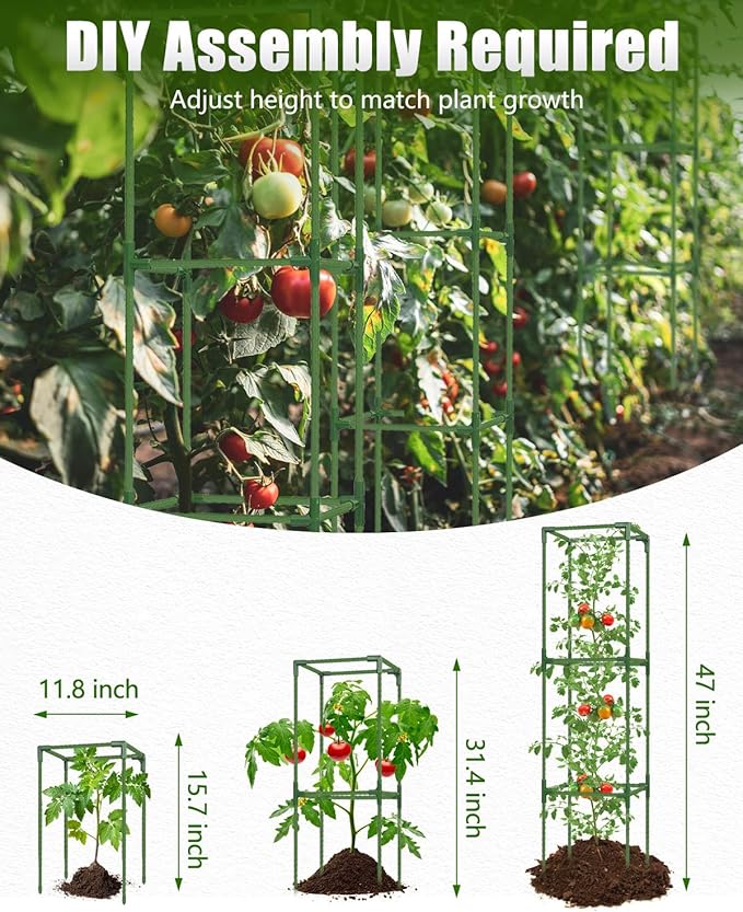 joyhalo 3 Pack Tomato Cage for Garden, 47 Inch Heavy-Duty Tomato Trellis, Height Adjustable Garden Trellis for Climbing Plants Vegetables Flowers Cucumber Peony