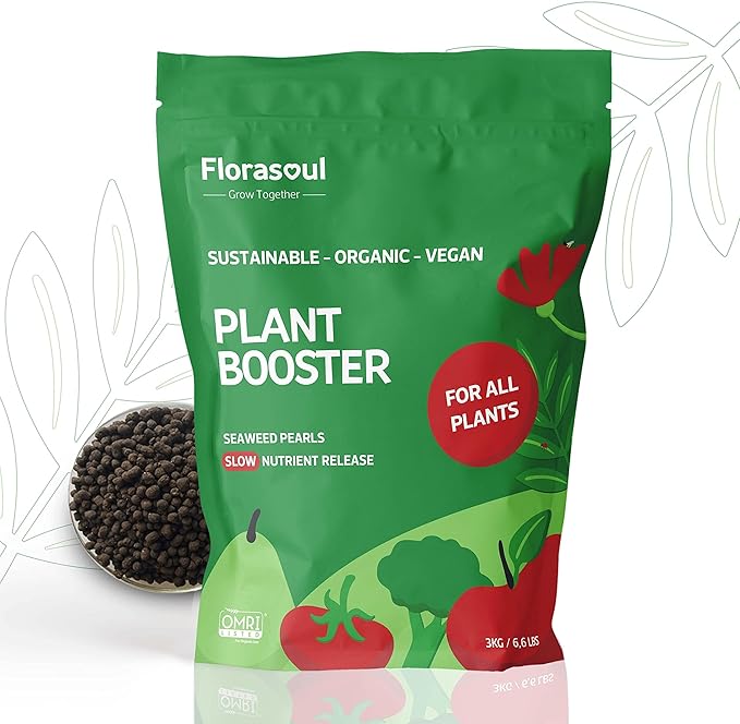 Florasoul® Slow Release Organic Seaweed Pearls 6.6lbs-550ft2, Concentrated Vegan Formula, Up to 30% More Growth/Harvest, 3-Month Sustained Nutrient Feed for Gardenbed, Lawns. Pet-Friendly