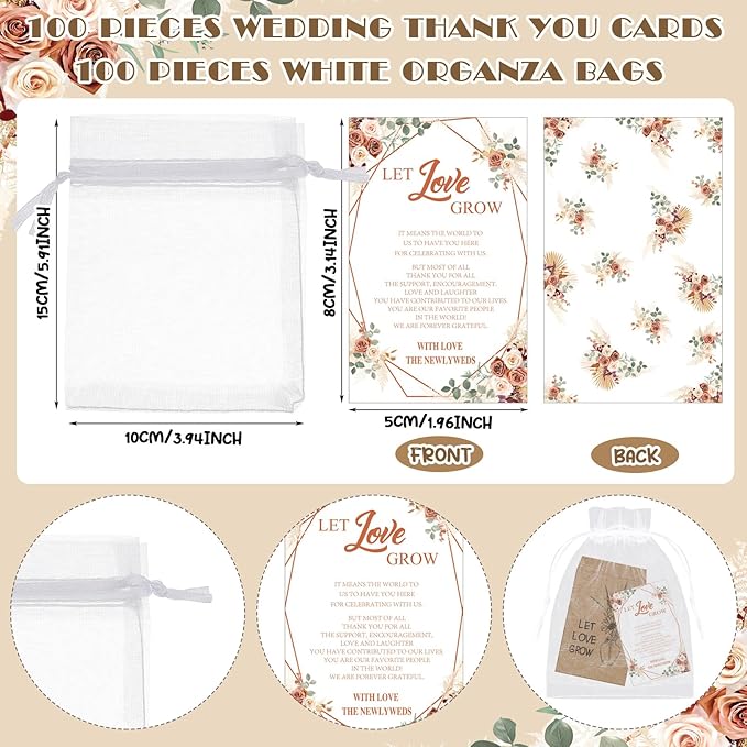 Ireer 101 Set Let Love Grow Boho Wedding Favors for Guests Include 1 Wooden Sign 100 Self Adhesive Seed Packets Kraft Paper Seed Envelopes 100 Let Love Grow Cards 100 Bags for Guest Bridal Shower