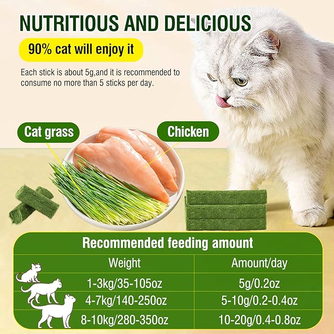 PawsGear 120g/4.23oz Cat Grass Teething Stick Hairballs,Chew Sticks for Cats,Catnip Toys Sticks Indoor Kitten Chew Stick (Green)
