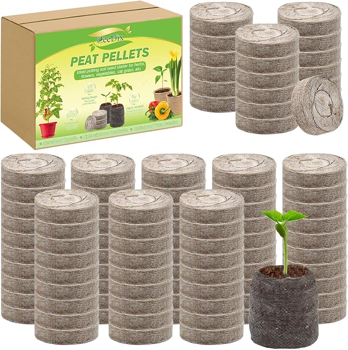 ZeeDix 100 Pcs (50mm) Peat Pellet Fiber Soil Plant Seed Starters - Plugs Pallet Seedling Soil Block, Seed Fertilizer Nutrient Block Compressed Peat Block for Grow Herbs, Plant,Flowers and Vegetables