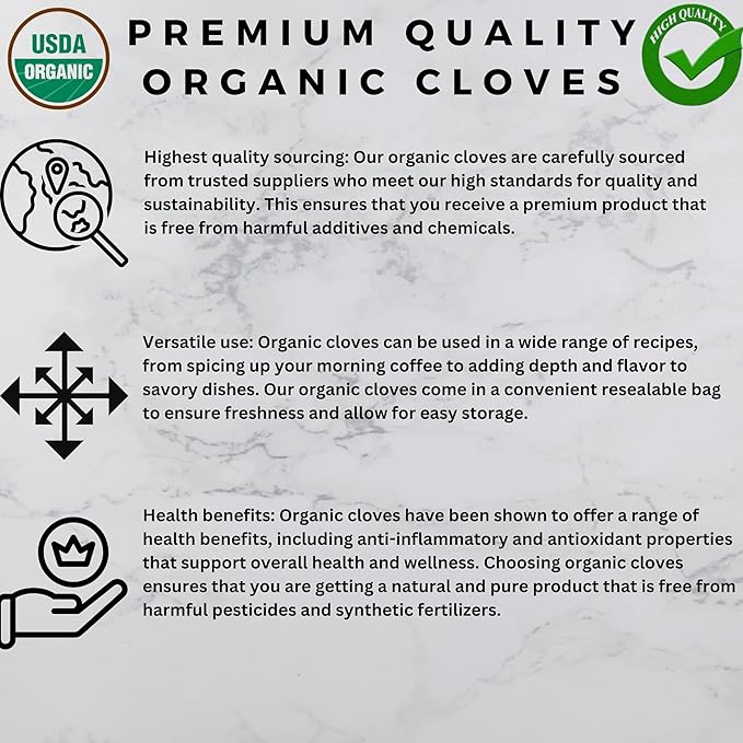 SPICY ORGANIC Cloves Whole - 100% Pure USDA Organic - Non-GMO, Keto Friendly, Non-Irradiated Fresh Clove Seed Spice - 4 OZ