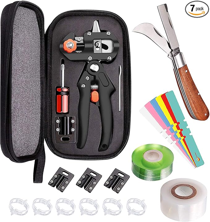 Professional Grafting Tool Kit - 3-in-1 Pruner with SK5 Blades, Grafting Knife, Tapes, Labels & Clips - Fruit Tree Grafting Supplies for Apples, Peaches, Grapes (Gardening Grafting Tools)