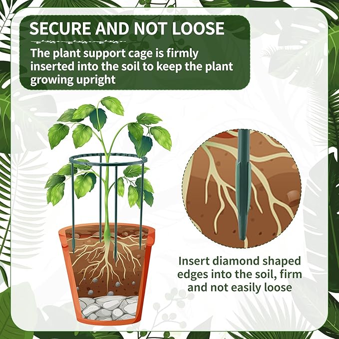 12Pack Plant Support Stakes,Half Round Plant Support Ring Plastic Plant Cage Holder Flower Pot Climbing Trellis for Small Plant Flower Vegetable,Indoor and Outdoor Plants