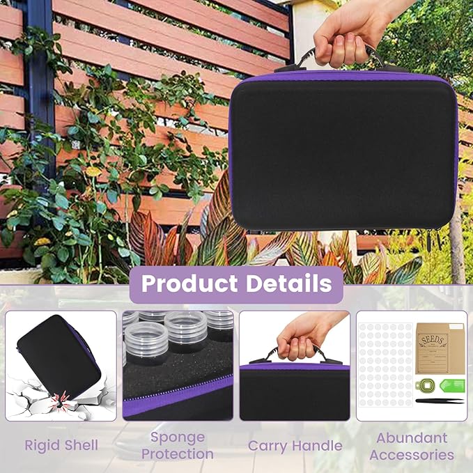 Nage-Bay 120 Slots Seed Storage Box with 25 Envelopes and Tools, Large Sturdy Storage Organizer for Garden Plant Seeds, Seed Bank with Zipper, Label, Funnel, Tweezers, Tray (Seeds Not Included)