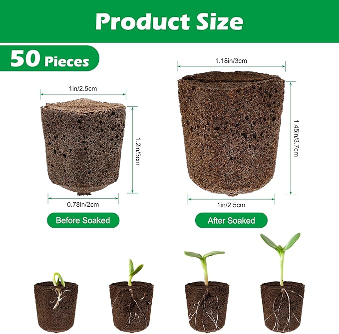 50 Pcs Square Hydroponics Pods, Seed Starter Sponge Pods for Seed Starter Plugs Grow Sponges for Indoor Outdoor Gardening
