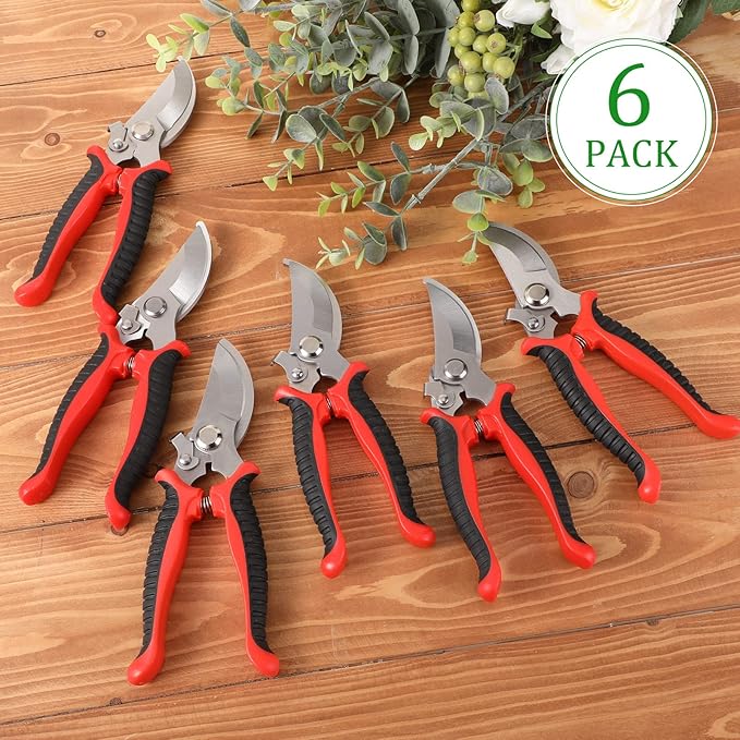 6 Pcs Garden Bypass Pruning Shears Bulk Heavy Duty Gardening Scissors Stainless Steel Blades Gardening Shears Handheld Garden Pruners Manual Plant Clipper for Flower Trimming Secateurs Tool 7.48 Inch