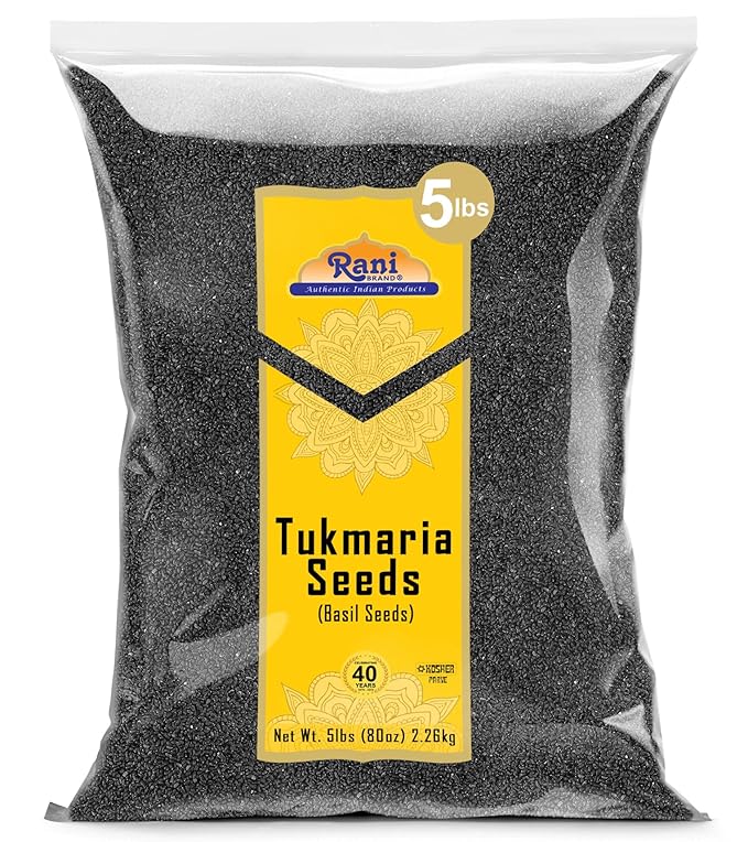 Rani Tukmaria (Holy Basil Seeds) 80oz (5lbs) 2.27kg Used for Falooda / Sabja Dessert, Spice & Ayurveda Herbal ~ All Natural | Gluten Friendly | NON-GMO | Kosher | Vegan | Indian Origin