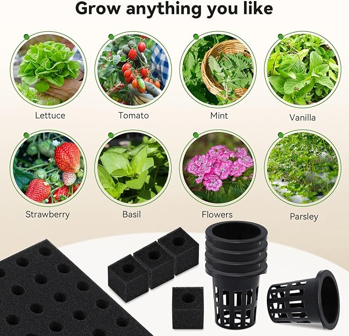 BAOSHISHAN 250 PCS Hydroponic Pods Kit, 50 Grow Baskets, 200 Sponges, Use 7-Layer Hydroponics Tower