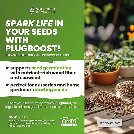 Soil Seed & Water PlugBoost Organic Seed Starter Soil Mix – OMRI Listed Soil for Seeds, Seedlings & Cuttings as a Seed Starter Mix