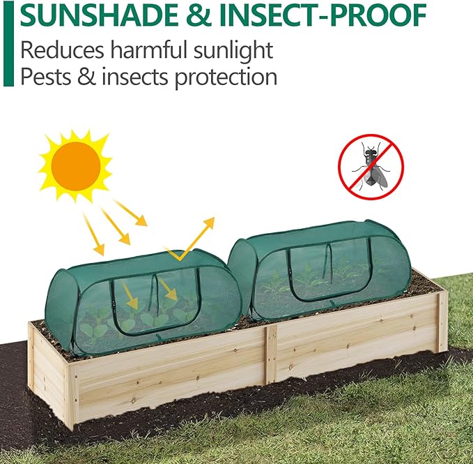 Garden Bed Cover 2 Pack, Mesh Netting Tent, Crop Cage for Raised Bed ,- 30% Sunblock Shade Cloth with Metal Anchoring Spikes - Protects Plants Against Birds and Small Animals - 45"x22"x16"(H)