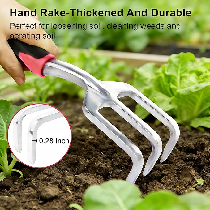 Garden Tools Set, 3-Piece Heavy Duty Gardening Hand Tools, Rust-Proof Cast Aluminum Construction with Soft Non-Slip Rubber Grips, Ideal for Digging, Planting, Weeding & Transplanting (Orange)