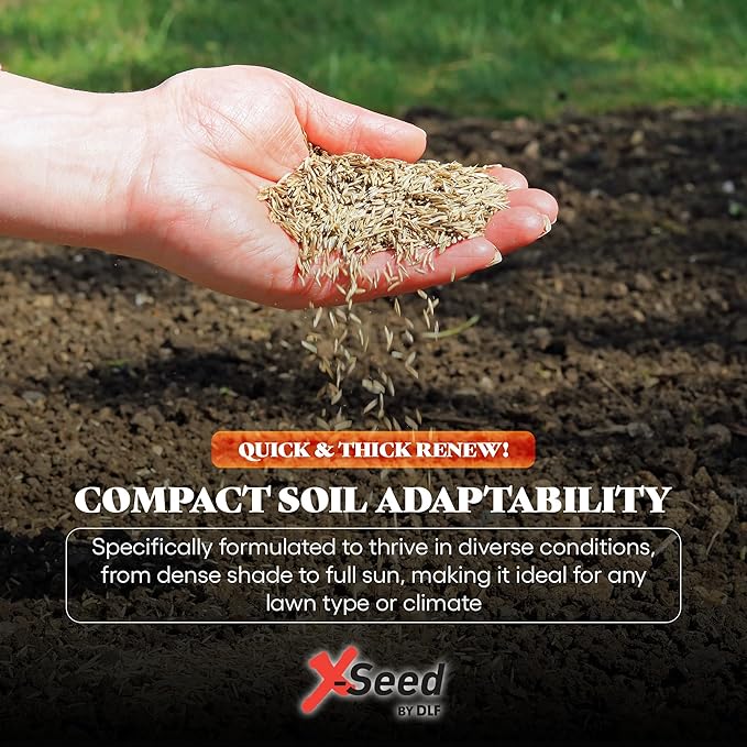 X-Seed Quick & Thick Renew Grass Seed & Soil Enhancer with Moisture & Micro Boost – Swift Germination, Drought Defense, Soil Revitalizer, & Root Boost – Ideal for Sun, Shade, & Over-Seeding – 20LB