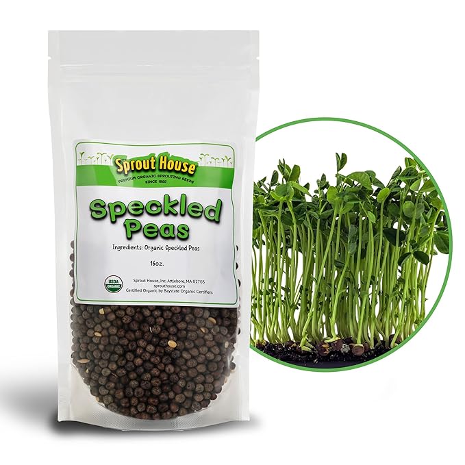 The Sprout House Speckled Pea Seed - Organic Speckled Pea, Non-GMO, High Germination Sprouting Seeds for Nutritious Pea Shoots, Resealable Bag for Freshness, Perfect for Smoothies & Salads, 1LB