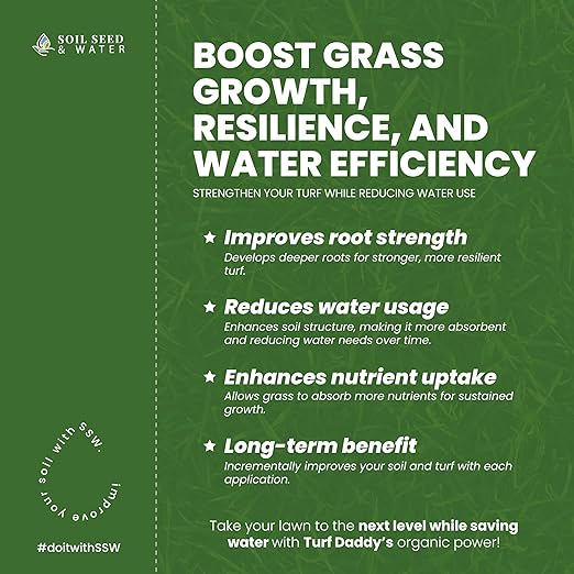 Soil Seed & Water Turf Daddy Organic Lawn Fertilizer – Long Term Soil Amendment for Long Lasting Greens, Lawns and Grass - Overseeding Blend - OMRI Listed