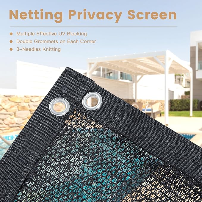 VICLLAX 90% Black Garden Shade Fabric Sun Shade Greenhouse Netting Outdoor Mesh Shade Cloth with Grommets for for Greenhouse, Lawn, and Outdoor Use, 8×12 FT