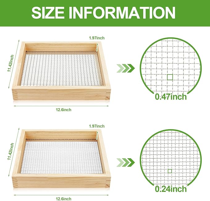 Mifoci 2 Pcs Soil Sifter Dirt Sifter for Gardening Light Wooden Rock Sifter 12.6 x 11.4 in Compost Sifter with 2 Sieve Mesh 1/4" and 1/2" Screen Sifter for Gardening Rock Sifter Soil Dirt Rock Compost