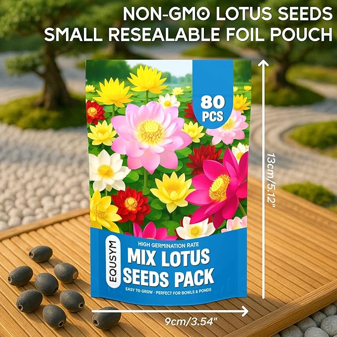 80Pcs Lotus Seeds for Planting – Bonsai Bowl Lotus Flower Seeds, Mixed Non-GMO Easy Grow Loto de Cuenco Semillas for Pond, Fish Tank & Home Garden