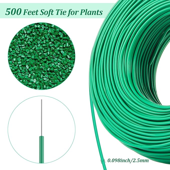 Zhengmy 500Ft/153m Green Garden Wire, Sturdy Plant Ties with Wire Cutter, Twist Garden Ties Gardening Supplies 2.5 mm Diameter for Supporting Climbing Plants Office Organization and Decoration Binding