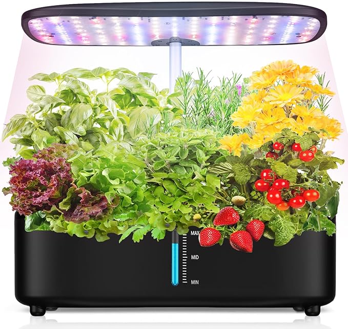 Indoor Garden Hydroponics Growing System, Herb Garden Kit Indoor with LED Grow Light Quiet Smart Water Pump Automatic Timer Healthy Fresh Herbs Vegetables - Hydroponic Planter for Home Kitchen Office