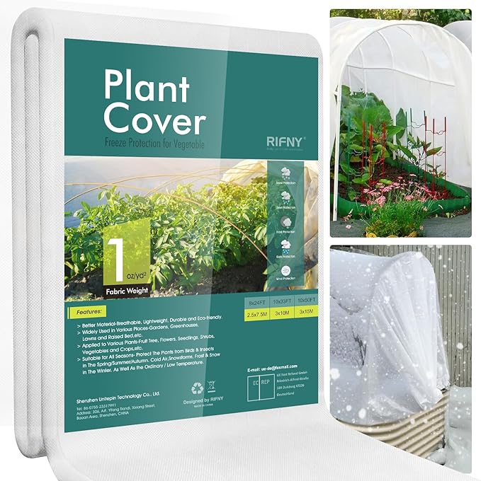 RIFNY Plant Covers Freeze Protection, 1 oz/yd² 10Ft x 33Ft Frost Cloth Plant Freeze Protection for Winter Frost Snowstorm, Frost Blankets for Outdoor Plants Protect from Birds, Pests