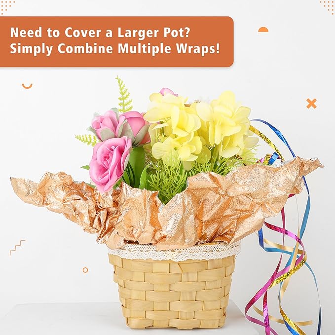 10 PCS Foil Wrap for Potted Plant, 19.7×19.7 inches Rose Gold Floral Foil Plant Pot Covers, Matte Texture Wrapping Paper for Christmas Plant Pot, Foil Wrapping Paper for DIY Flower Pot (Rose gold)